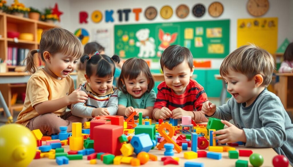Dzieci bawiące się matematycznymi zabawkami