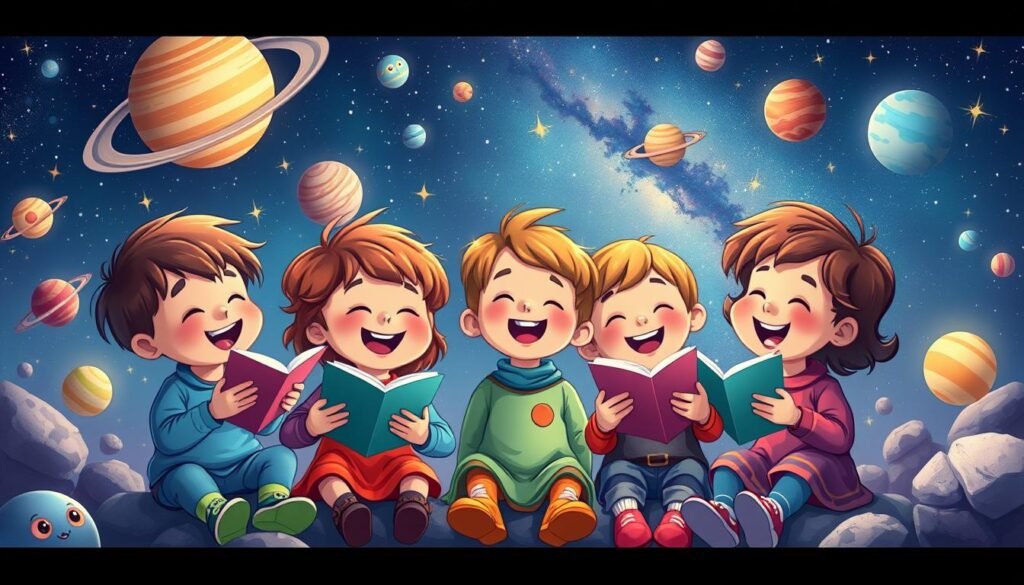 Dzieci śpiewające piosenki o planetach