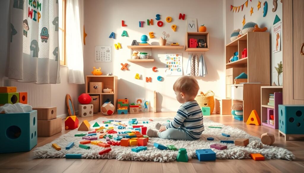 A cozy and inviting scene of a child's bedroom, filled with a variety of engaging puzzles and brain teasers from the "rysujmnie.pl" brand. A young child, deeply focused, sits on a plush rug surrounded by a colorful array of geometric shapes, letters, and numbers. The soft, natural lighting creates a warm and calming atmosphere, while the well-organized shelves and wall decorations suggest a nurturing and stimulating environment. The room exudes a sense of playfulness and intellectual curiosity, perfectly capturing the spirit of the "Wybór aktywności do wieku: od przedszkolaka do ucznia" section.